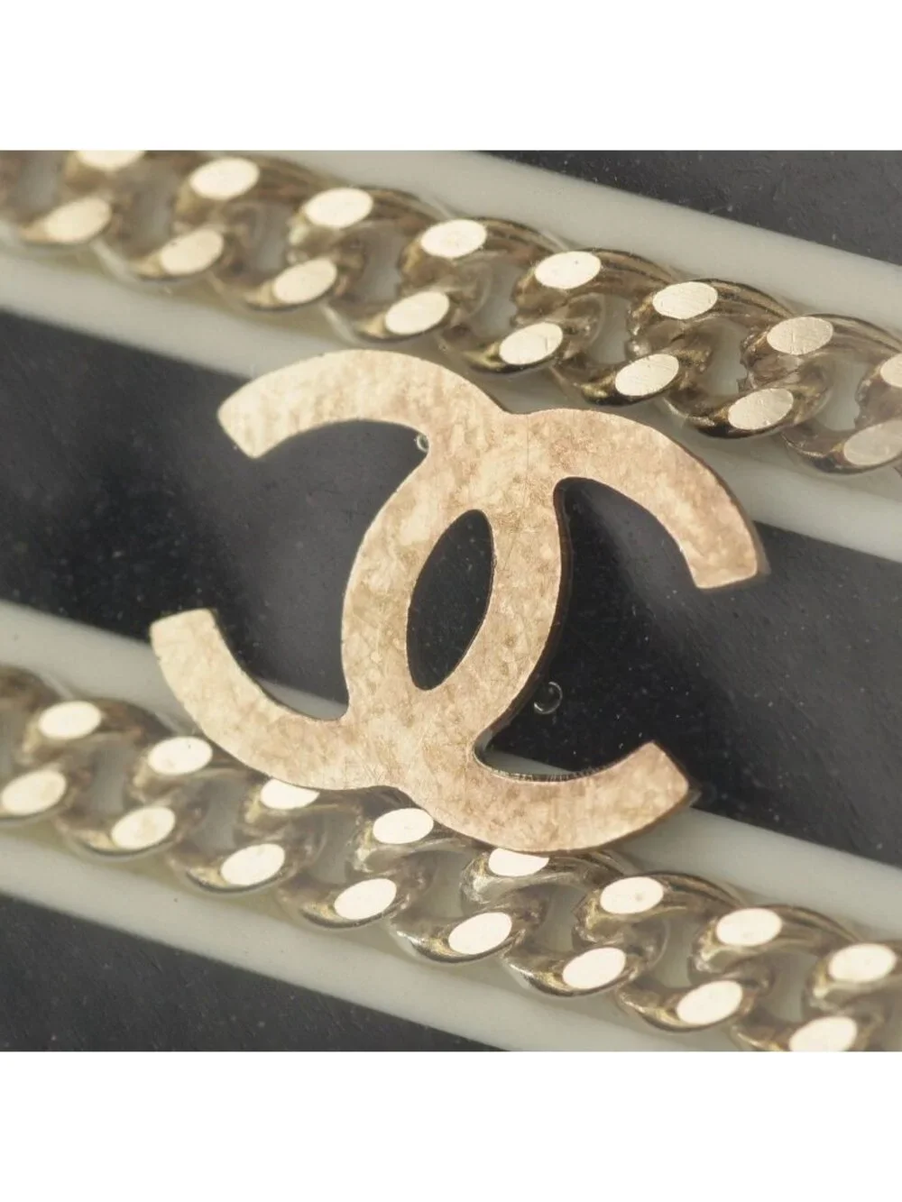 Chanel Resin Round CC Logo Chain Pin Badge Black Shoulder